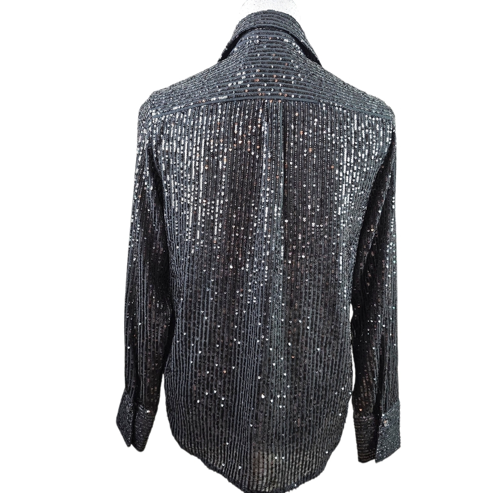 Anthropologie Gray Collared Sequined Button Down Shirt In S NWT - Picture 6 of 9